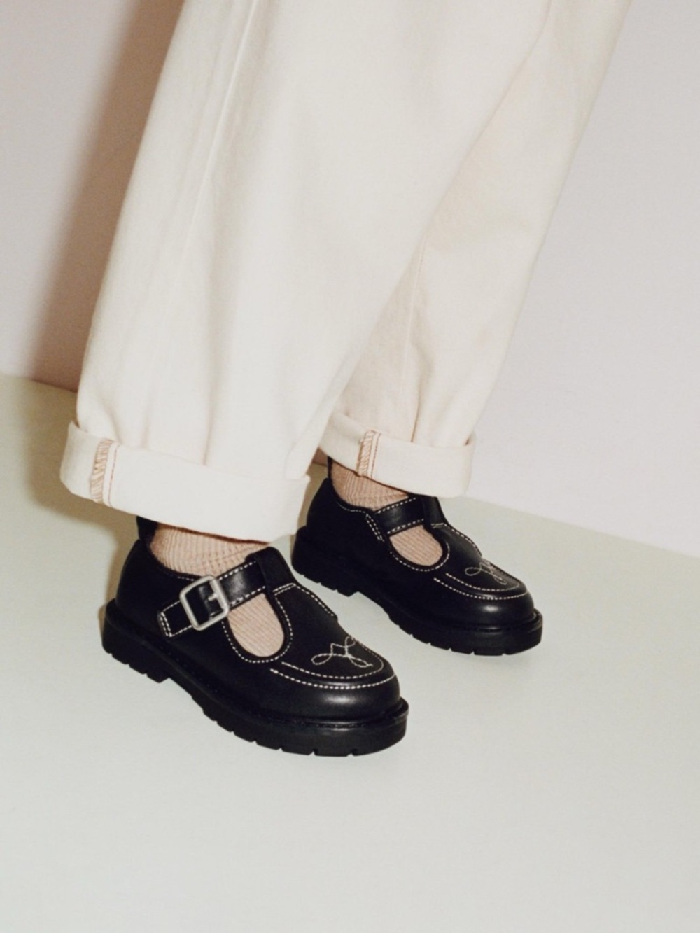 ZARA Embroidered Mary Jane Shoes with Buckle